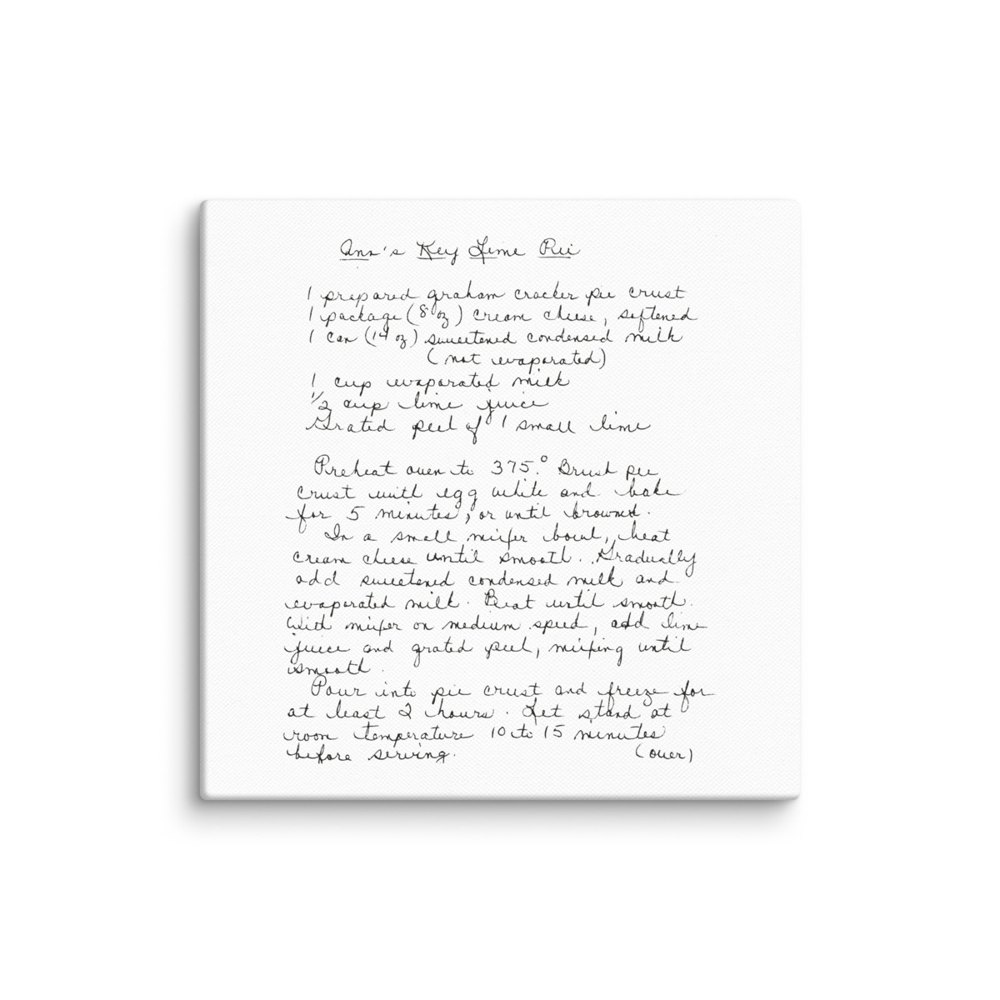 Canvas printed with a handwritten recipe