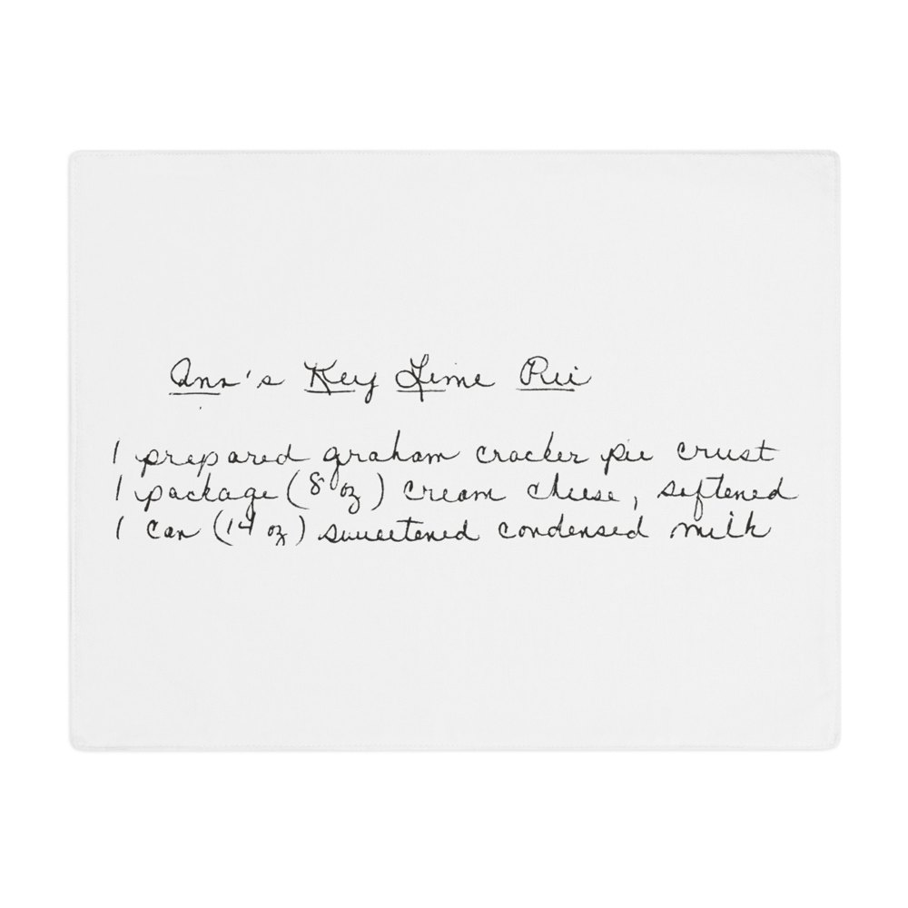 Placemat printed with a handwritten recipe