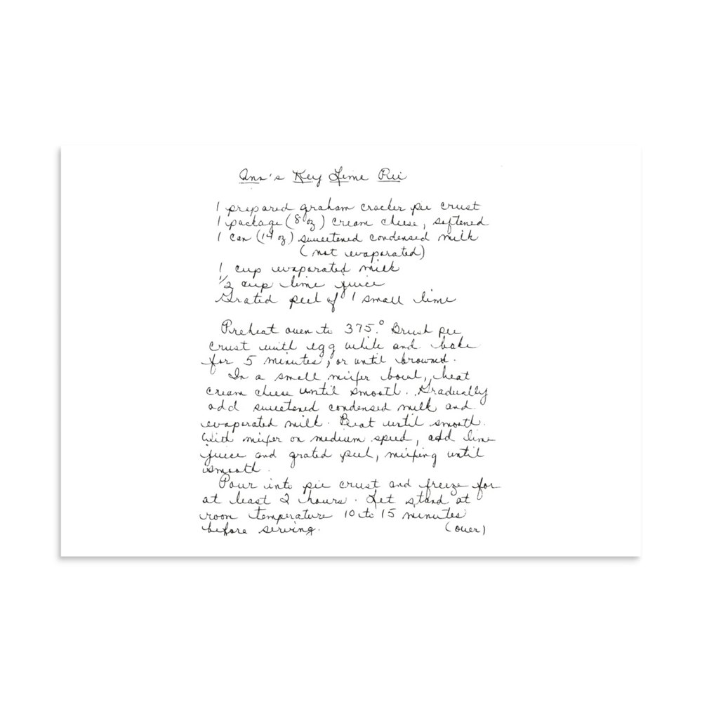 Poster printed with a handwritten recipe