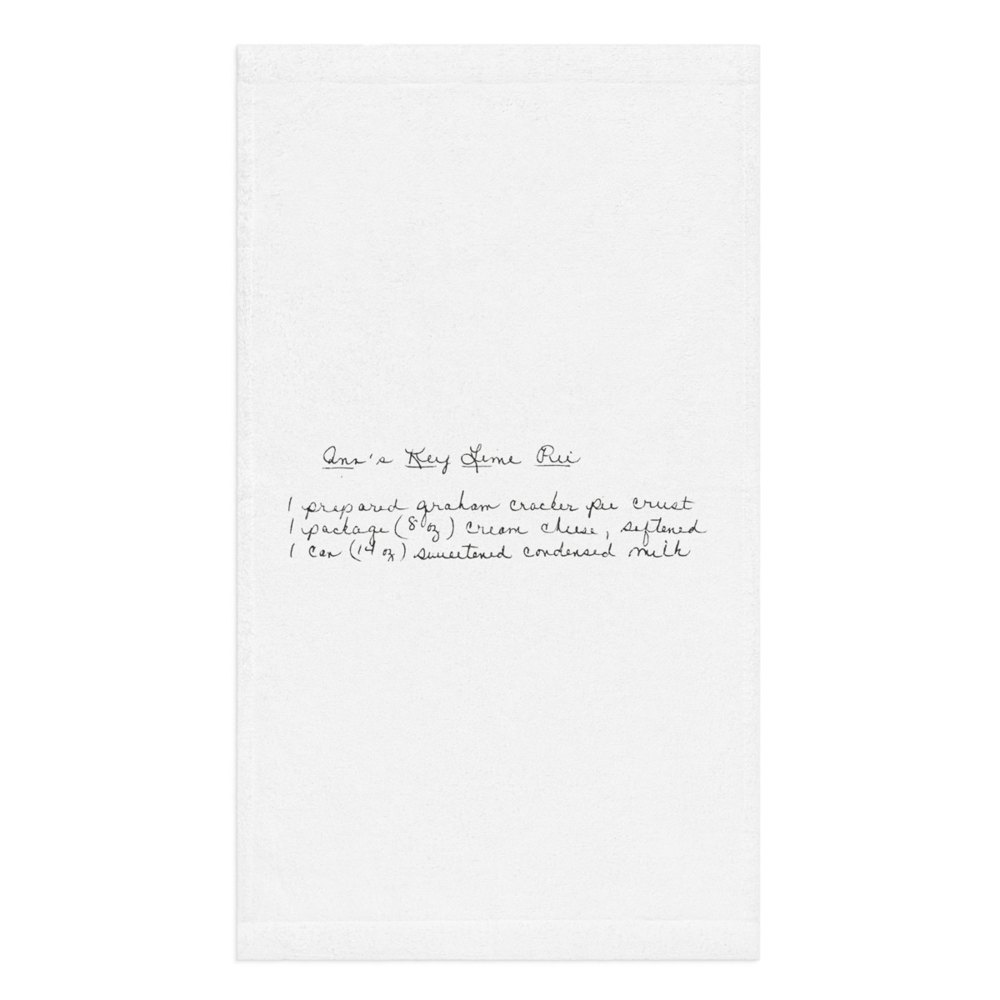 Tea towel printed with a handwritten recipe